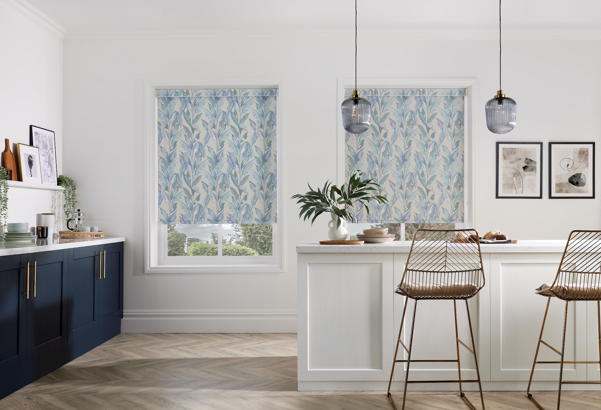 Roller blinds in a modern interior