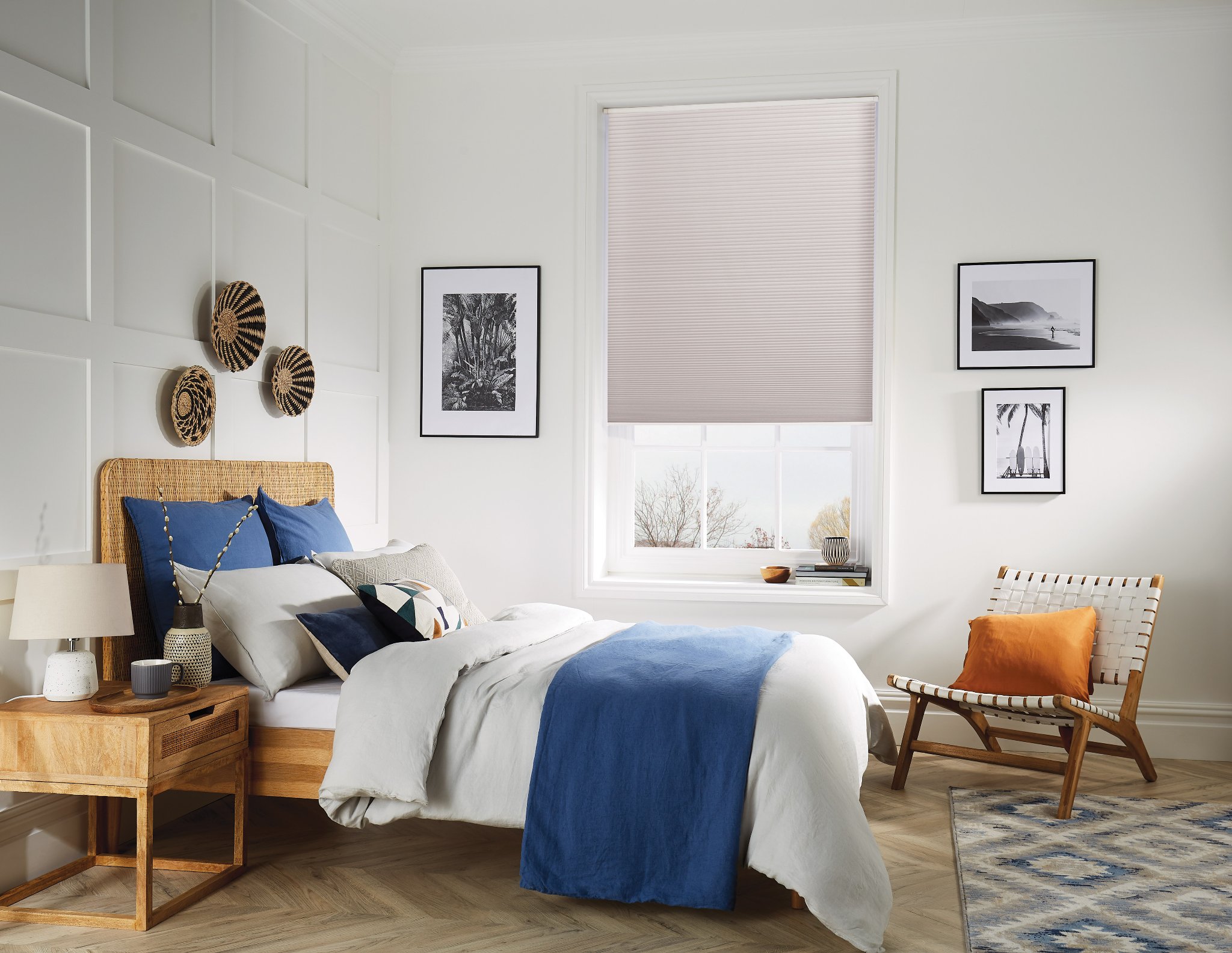 Pleated blinds on a modern window